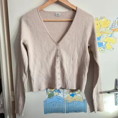 Gilet beige matière côtelée, taille 34, marque Pimkie 